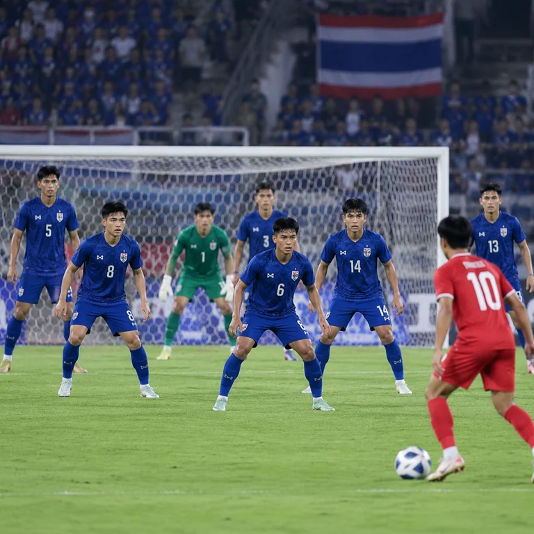 泰国U23球队采用五后卫阵型进行防守